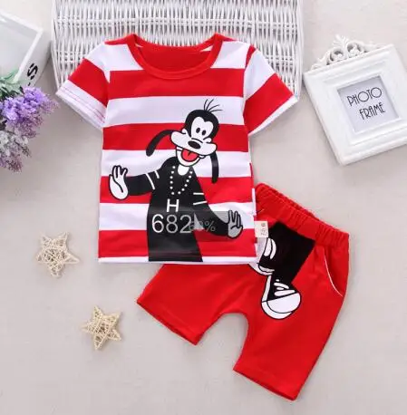 Комплекты летней одежды для маленьких мальчиков футболка с Микки Маусом+ короткие штаны для новорожденных комплект из 2 предметов для маленьких мальчиков - Цвет: red