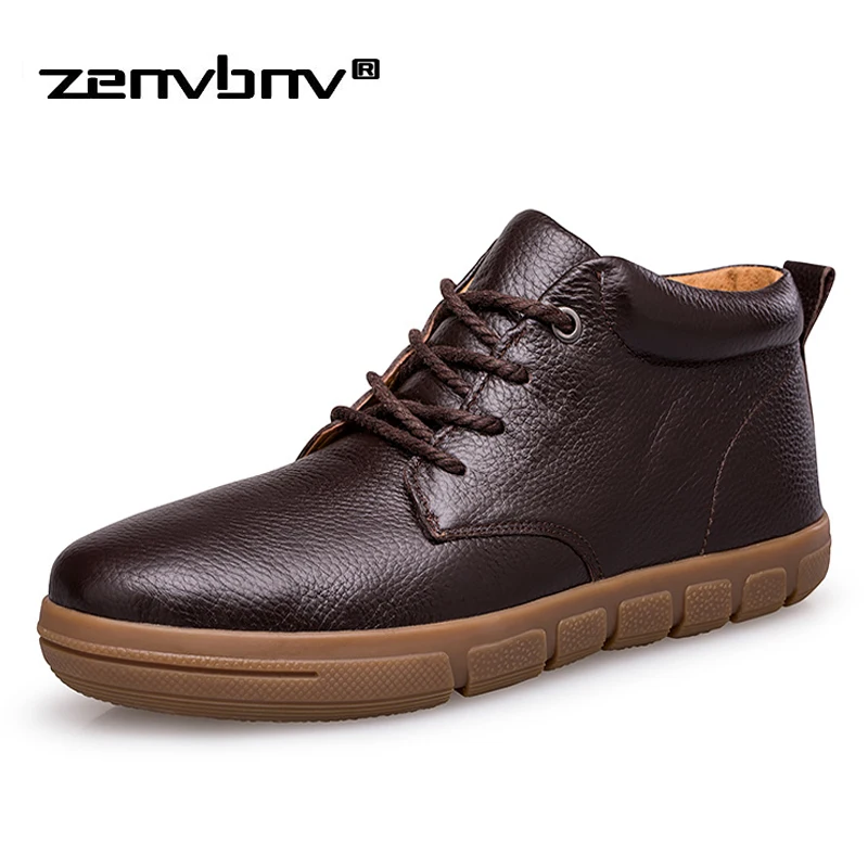 

Plus size 38-48 Men Boots With Fur Genuine Leather Men Winter High Top Men Snow Boots High Quality Cow Leather Warm Ankle Boots
