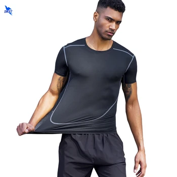 

2020 Summer Running T Shirt Men Stretch Fitness Compression Shirts Quick Dry Gym Crossfit Home Training Shirts Sportswear Tops