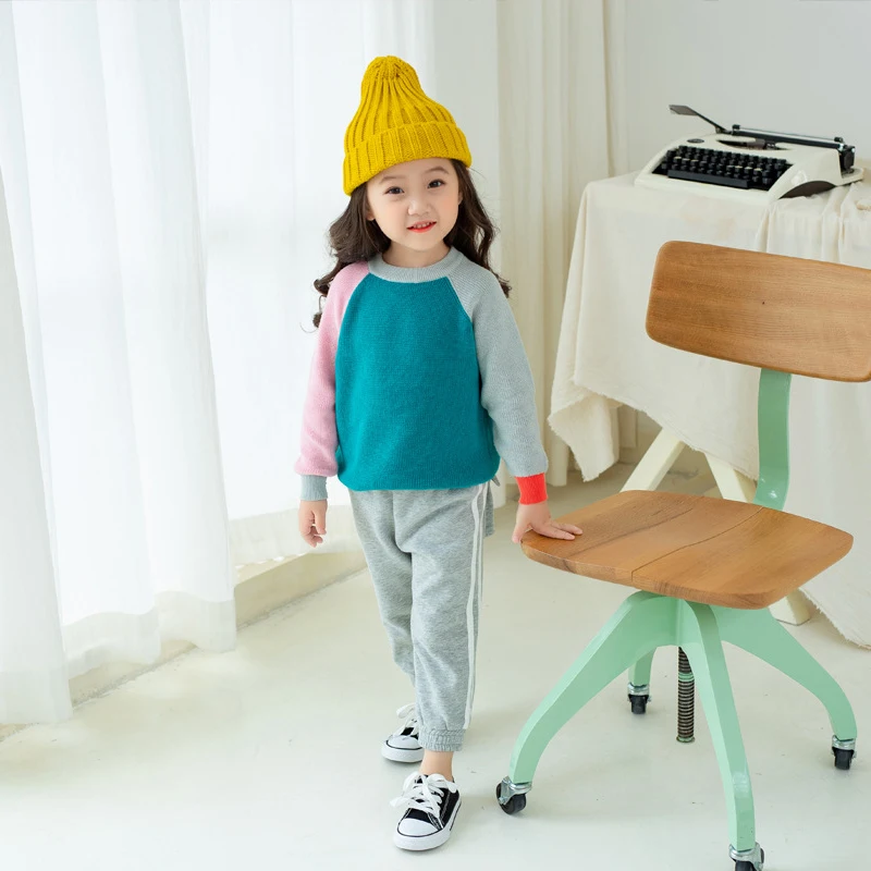 B&N New Baby Children Clothing Girls Patchwork Candy Color Knitted Sweater Kids Autumn Winter Cotton Outer Wear Girl Pullover5