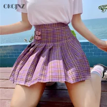 Элегантный шик плед плиссированная летняя юбка одежда Студенческая Высокая талия Женская милая хлопчатобумажная мини-юбка Повседневная Уличная Okq314