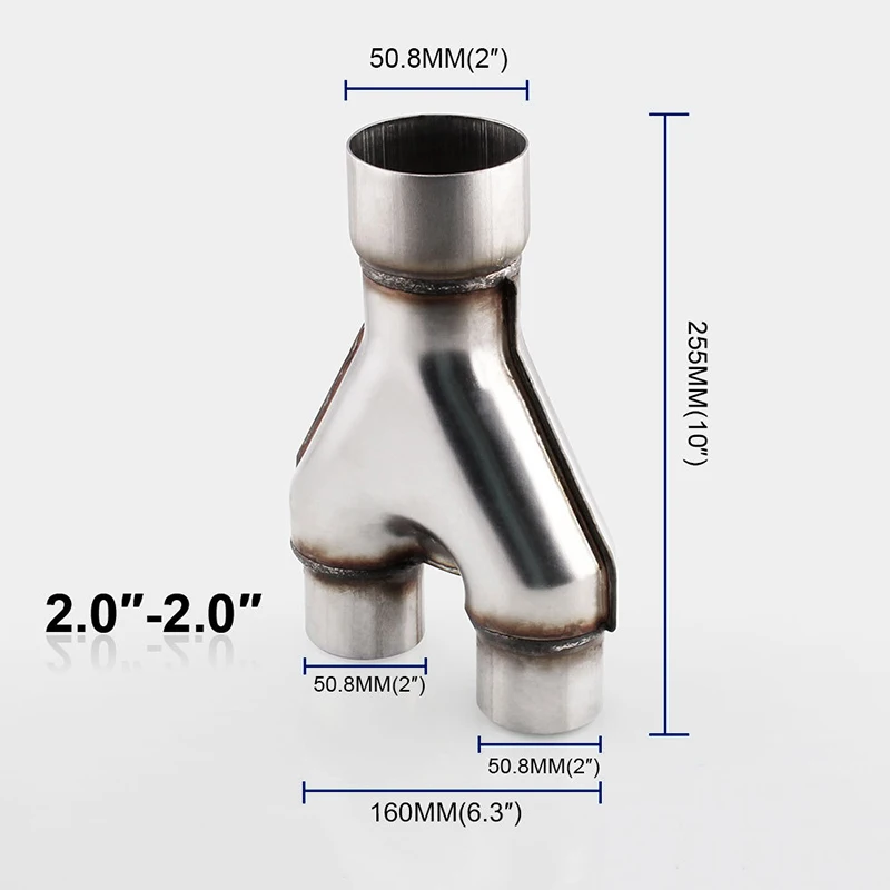 

Universal Stainless Steel Exhaust Y-Pipe Piece Adapter 2" Single & 2" Dual