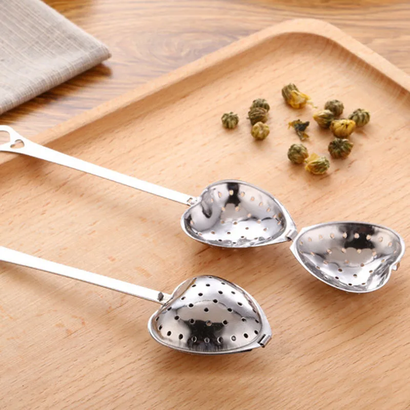 Fashion 1PC Stainless Steel Practical Heart Shape Tea Infuser Spoon Strainer Steeper Handle Shower Table Tool