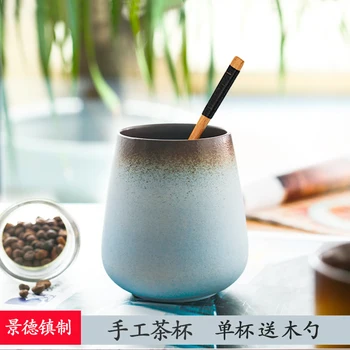 

Retro coffee cup ceramic mug cup with spoon lettering couple cups Japanese cup