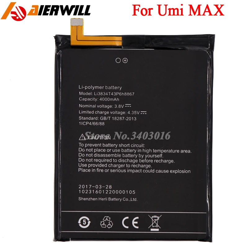 For UMI MAX Battery Batterie Bateria Accumulator AKKU