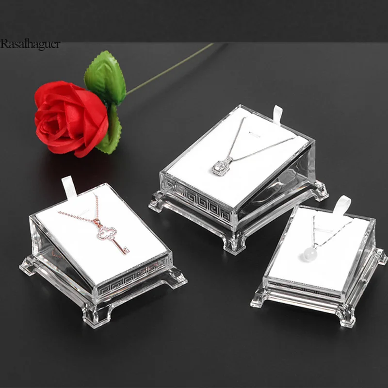 Acrylic transparent pendant box Necklaces jewelry display props rings display plexiglass jade tray wholesale