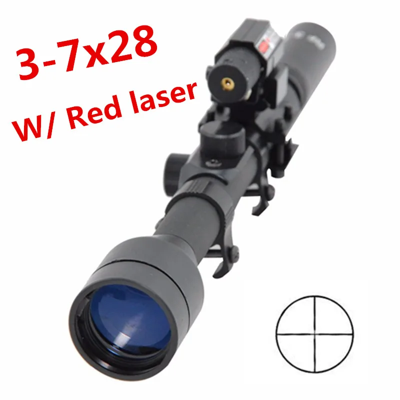 

1 Set 3-7X28 airsoft Air Gun Rifle Optics Cross Reticle Scope +20mm Rail Mounts+Red Dot Laser Sight For Hunting