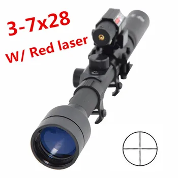 

1 Set 3-7X28 airsoft Air Gun Rifle Optics Cross Reticle Scope +20mm Rail Mounts+Red Dot Laser Sight For Hunting