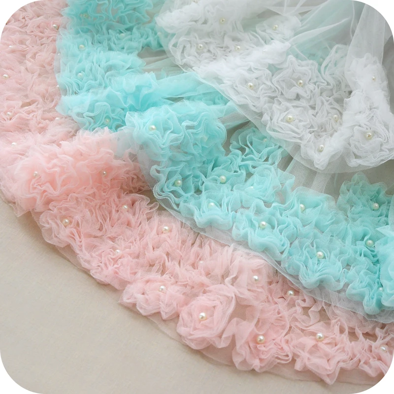 

65*91cm mesh three color flower embroidery lace fabric thickening embroidery Material fabrics for patchwork