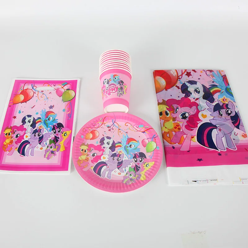 

My Little Pony Cartoon for 20kids Birthday Party Supplies Plate Cup Tablecloth Gift bag Christmas Party Decoration Favors 61pcs