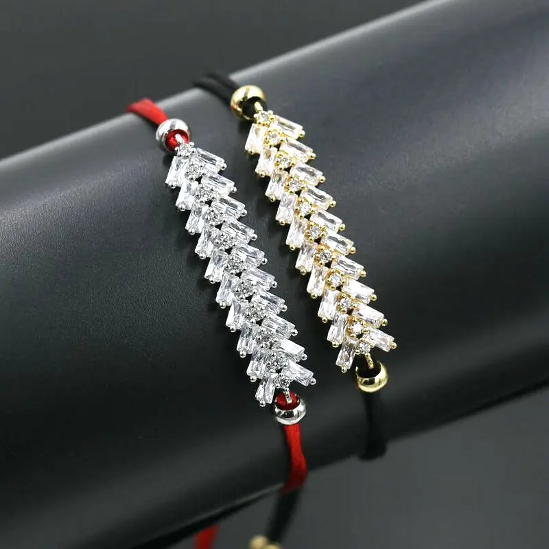 Elegant Exquisite Shiny Crystal Leaf Arrow Bracelets Red Rope Thread