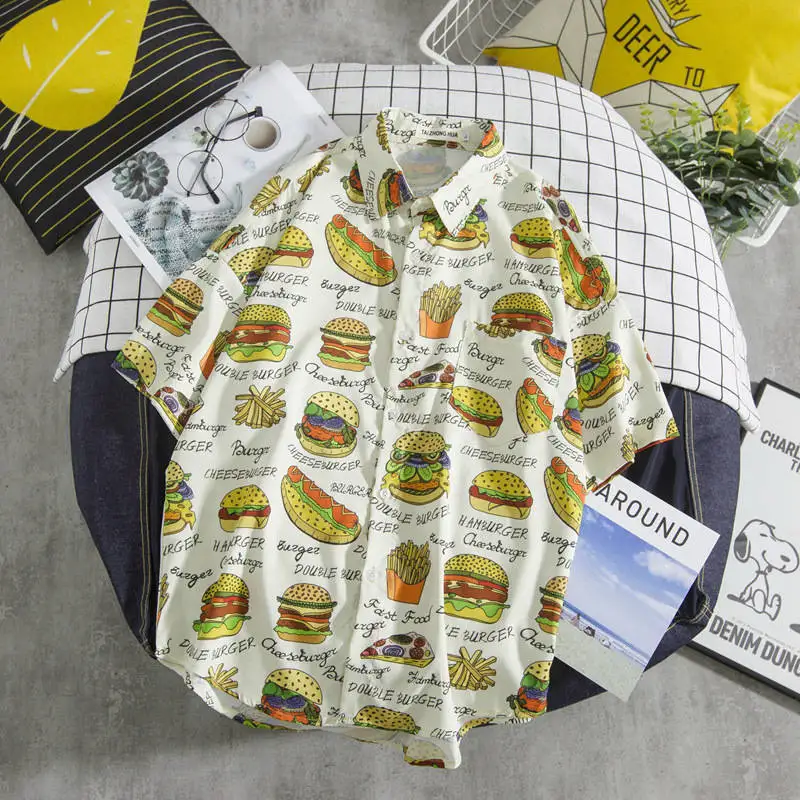 

2019 New Fashion Burger Printed Summer Shirt Mens Casual Short Sleeve Shirts For Men Hawaiian Shirt Camisas Hombre