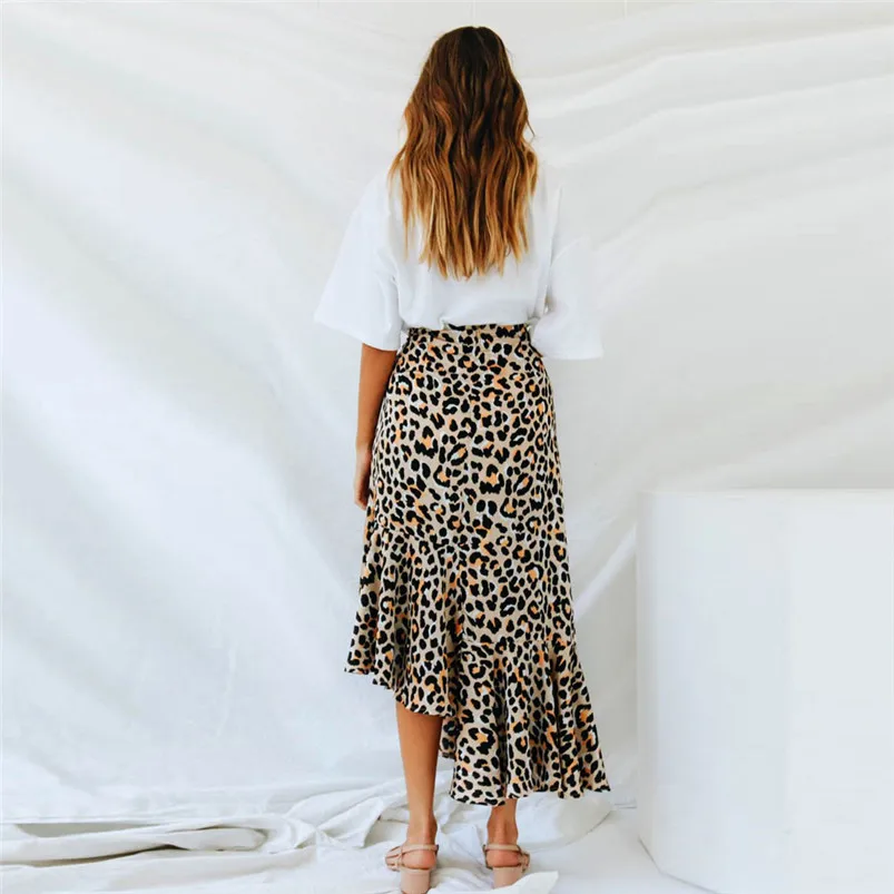 Winter Skirts Womens Leopard Print High Waist Lady Sexy Fashion Cocktail Club Long Skirt Ruffle Skirts Jupe Femme R11 (1)