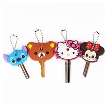 Anime Silicone Key Cap Cat Minion Key Chain Women Bag Charm Key Holder Mickey Key Ring Owl Keychain Hello Kitty Stitch Key Cover