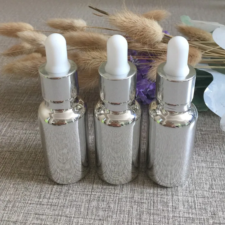 Conta-gotas de Vidro Garrafa de Óleo por Atacado Peças Lote ml Alta Temperatura Prata Banhado Frasco Conta-gotas Essentical 50 - 20 1 50 peças lote 20 ml Alta temperatura