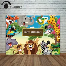 Allenjoy Mutlu Doğum Günü zemin üzerinde Jungle hayvanlar Karikatür tarzı ile savannah dekorasyon fotoğraf stüdyosu fonları