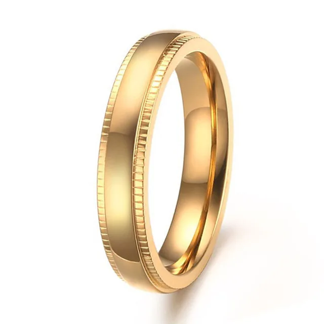 Gold Color Stainless Steel 4mm Comfort Fit Wedding Band Ring For Men Gold Color Stainless Steel 4mm Comfort Fit Wedding Band Ring For Men And Women Milgrain Edges