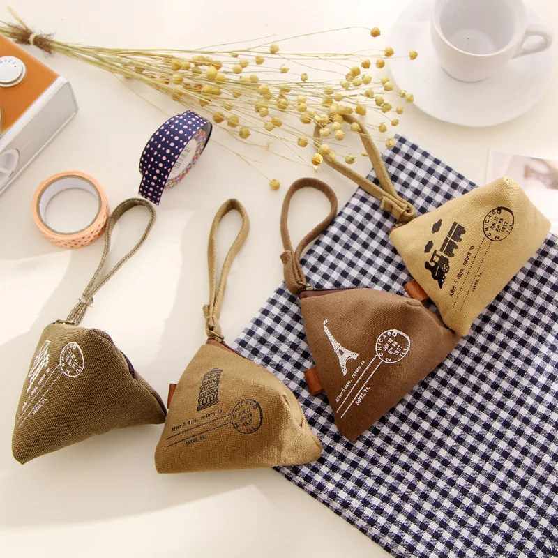 

Cute Canvas Dumplings Storage Bag Mini Cartoon Coin Purse Paris Tower Sails Print Bags Retro Coins Purse Headphone Storage Bag