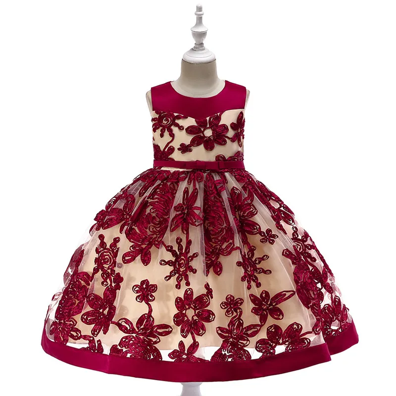 Кружевное платье принцессы с вышивкой для маленьких девочек на день рождения; детская одежда; Элегантное платье без рукавов на свадьбу и Рождество