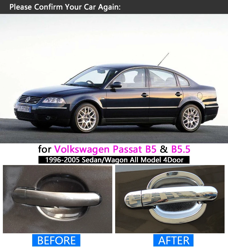 Для VW Passat B5 B5.5 Хромированная ручка Накладка набор Volkswagen 1996-2005 Sedan Wagon 2003 автомобильные аксессуары наклейки для стайлинга автомобилей