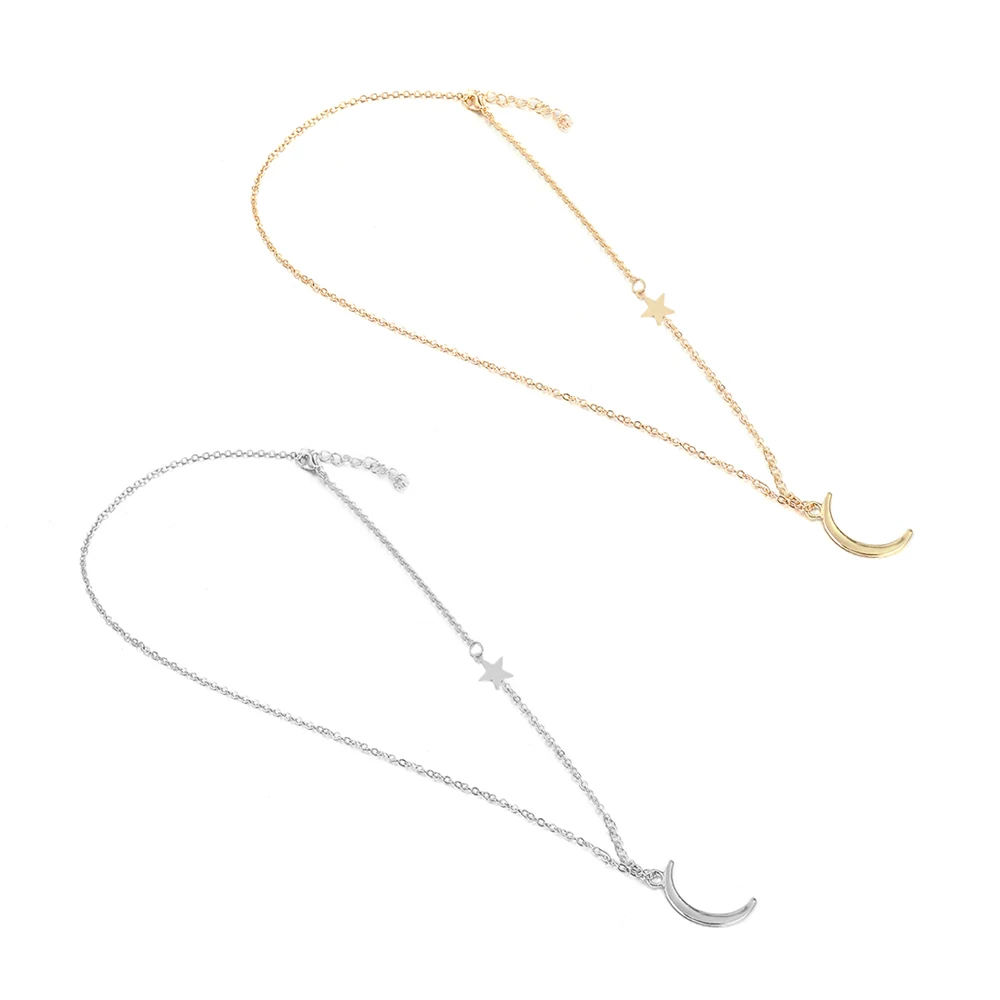 

Hot Fashion Gold Silver Plated Chain Necklace Moon pentagram Cute/Romantic Long Strip Pendants Gifts Women Necklaces Jewelry