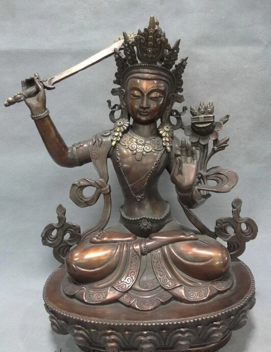 

006485 18" Tibet Temple Pure Bronze Protect Manjushri Manjusri Buddha Goddess Statue