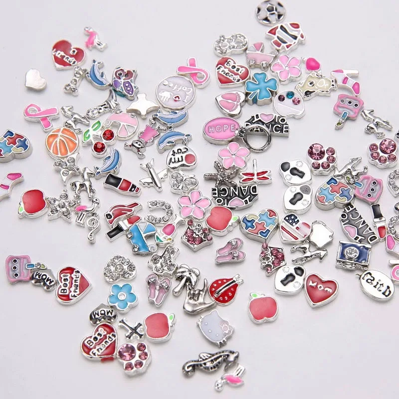 

10/20/50/100PCS Pendants Random Pattern Floating Charms for Glass Living Memory Locket Charms DIY Necklace Metal Charms