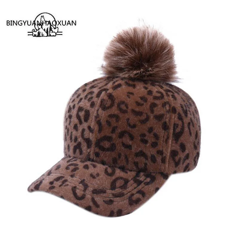 Детская одежда в стиле хип-хоп, Бейсбол Шерстяная кепка с леопардовым принтом с маленькими пушистыми помпончиками детская зимняя шапка бейсболки эластичные для мальчиков и девочек Кепки s родитель-Детские шапочки