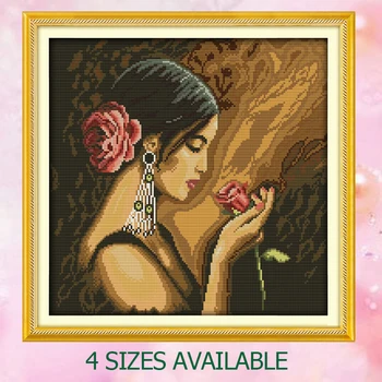 

JoySunday chinese counted cross stitch diy Rose girl Flower embroidery DMC14CT11CT cotton needlework livingroom hotel painting