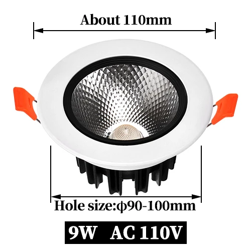 Светодиодный потолочный светильник COB Встраиваемая лампа 3 Вт 5 Вт 7 Вт 9 Вт 12 Вт регулируемый Светодиодный точечный светильник круглая спальня кухня Крытая 220В 220В - Испускаемый цвет: AC 110V 9W