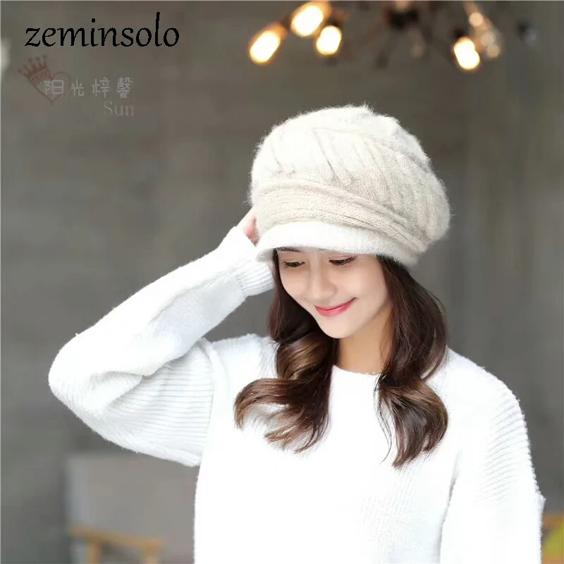 

2017 Fashion Winter Women's Hat Skullies Beanies Knitted Rabbit Fur Warm Hats Caps Female Beanies Solid Bonnets Hats For Women
