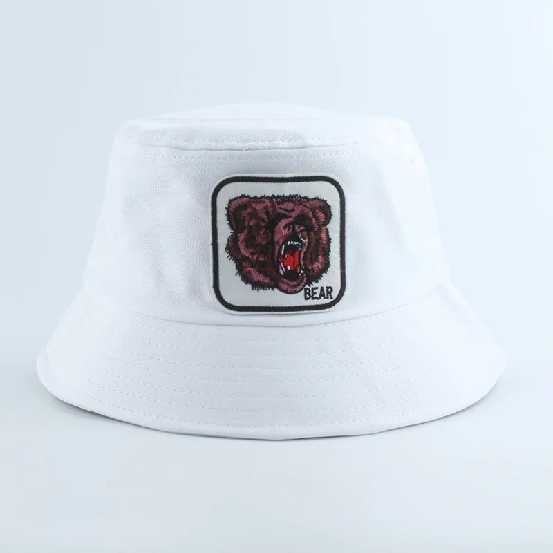 Bear Animal Bucket Hats Mens Panama Black White Bucket Hat Outdoor Cotton Fishing Hat For Men Women Harajuku Korean Hat