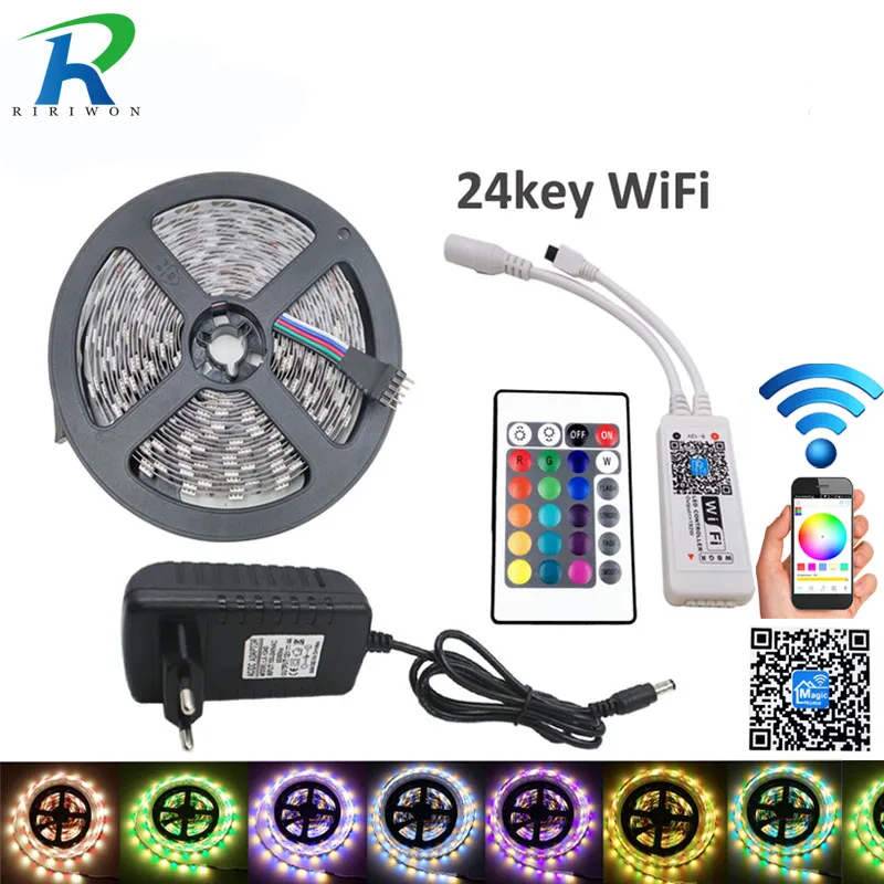 

5M RGBW SMD 5050 LED Strip Light IP20 DC12V 60Leds/M 300LEDs Flexible Light strip RGB White/WW+wifi 24key controlle+4A power