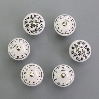 

6PCS Creative Retro Clock Ceramic Drawer Cabinet Knob Pull Antique Bronze White Black Kitchen Cabinet Dresser Handle
