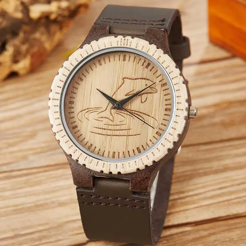 

Dolphin Wood Watch Women Simple Design Small Bracelet Natural Wooden Wrist Watch Genuine Leather Unisex Quartz Minimalist Watch
