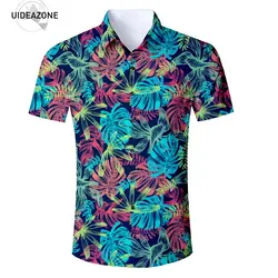 Европейские размеры Мужская рубашка 2018 Новая летняя гавайская рубашка с принтом листьев Chemise Homme повседневная мужская одежда брендовая