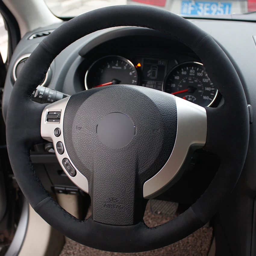 Black Suede Car Steering Wheel Cover for Nissan QASHQAI X Trail NV200 Roguein Steering Covers