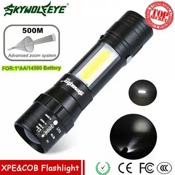 

Super Bright ZOOMABLE XPE Q5 + COB LED Mini Flashlight powerful led flashlight 14500/AA 4 Modes Pocket Torch Lantern #4A30