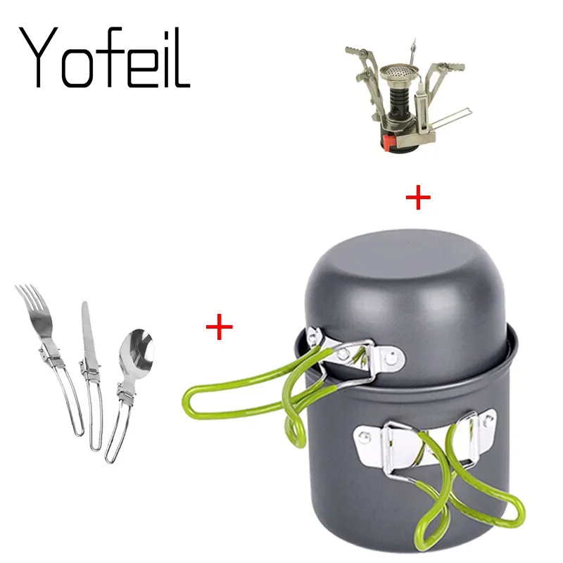 Juego de utensilios de cocina para Camping de senderismo al aire libre 1-2 personas portátil utensilios de cocina juego de Picnic ollas cuencos con cocina de Gas