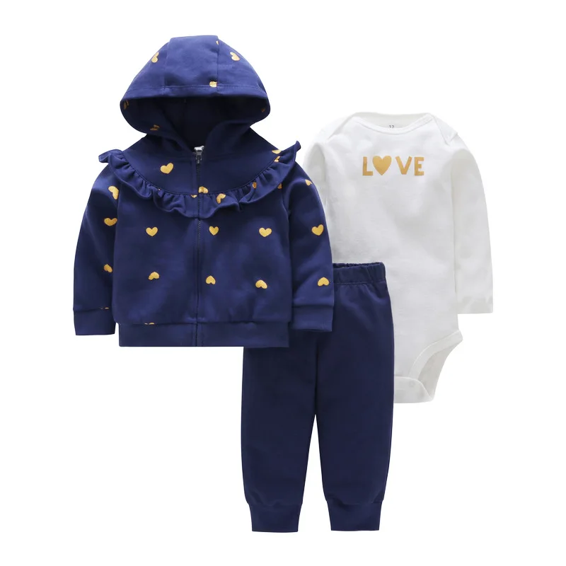 

Newborn girls 3 pcs/set Suit Boy's Tights Clothes 100% cotton Long sleeve Rompers +Pants +coat Baby sets