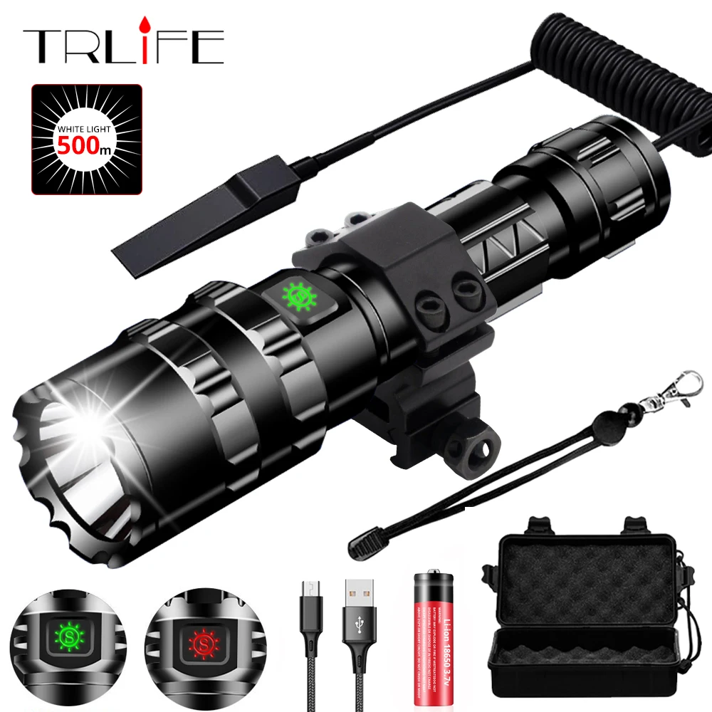 

Tactical Flashlight LED Scout L2 Ultra Bright Hunting Fishing Light USB Rechargeable Waterproof Torch 5 Modes By 1x18650