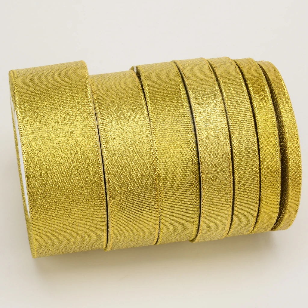 Золотая, серебряная лента из органзы 6-10-12-15-20-25-38мм блестящие металлические ленты для свадебного торта, подарочные украшения для самодельного изготовления