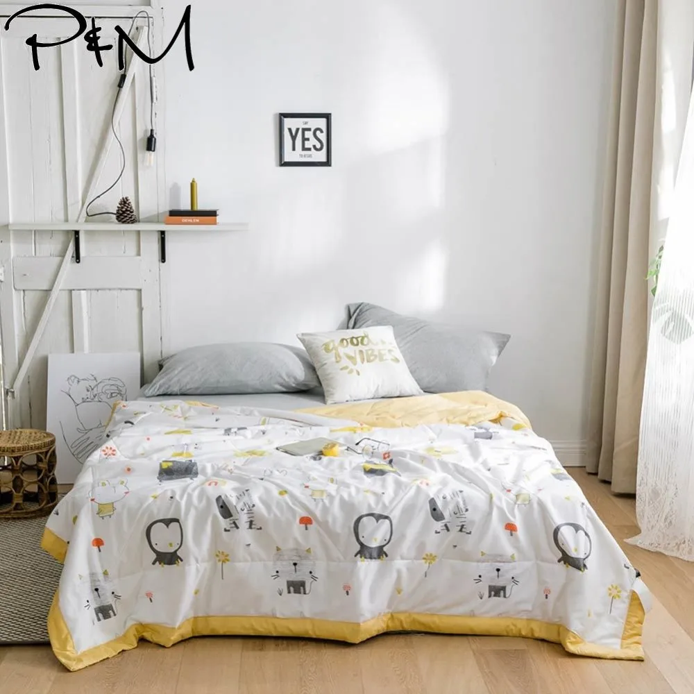 

2019 Cartoon Animals Yellow Stitching Comforter Summer Quilt Cotton Fabric Quilting Blanket Twin Full Queen Size Bedspread