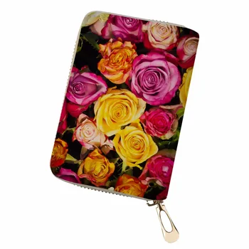 

Noisydesigns travel wallet Pochette Surprise Double Open Business Card flower red rose cute card holder Pochette Slim Wallet