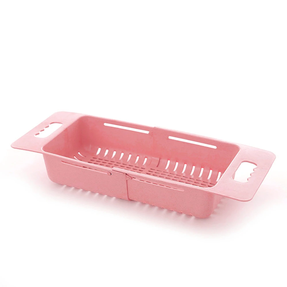 

Simple Multifunctional Wheat Straw Telescopic Sink Drain Rack No Holes Hollow Bowls And Chopsticks Basket Holders