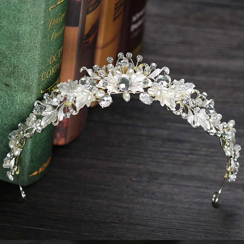 

2018 High Quality Bridal Wedding Crystal Headband Crown Tiara Bride Pearl Tiara Jewelry Decoration For Hair Accessories Headwear