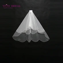 Wowbridal Изящные невесты свадебная фата двух-Слои с жемчужной отделкой край из органзы Свадебные аксессуары