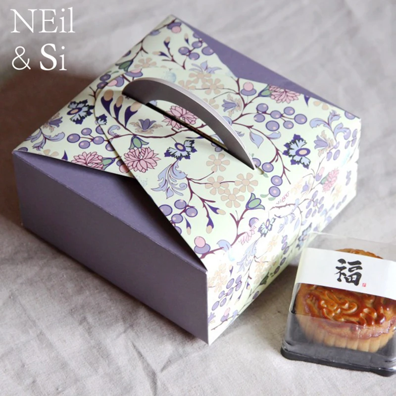Фиолетовый цветок ручка коробки булочно подарок торт бисквитный Печенье Кубок торт упаковки Бумага Коробки Желтый