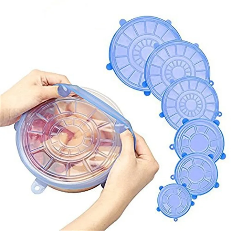 

6Pc/Set Kitchen Gadget Silicone Wraps Seal Cover Stretch Cling Film Food Fresh Products for Kitchen Accessories Kitchen Goods. B
