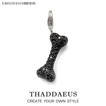 

Black Zirconia Bone Charm Pendant Dog Treat Fit Bracelet Handmade European Europe style Fashion 925 Sterling Silver Jewelry